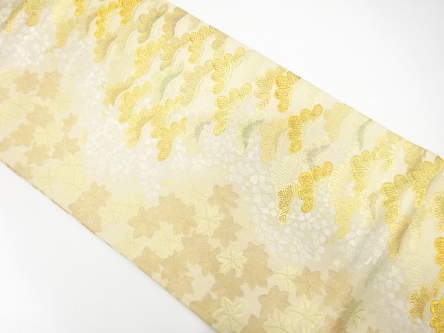 JAPANESE KIMONO / ANTIQUE FUKURO OBI / SILK / WOVEN PINE & CLOUD NISHIKI